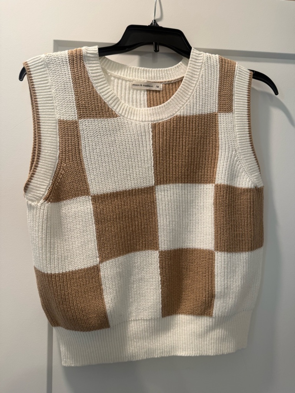 T.J.Maxx Cream and Tan Checker Knit Sleeveless Sweater Vest